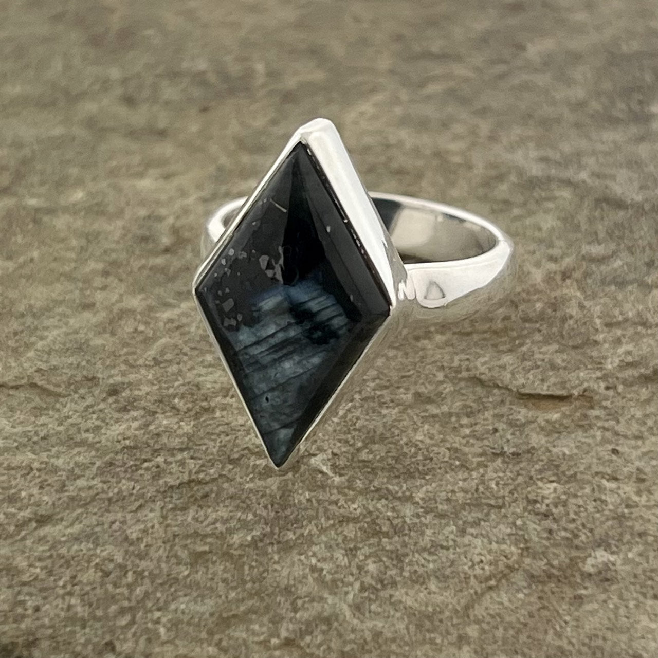 LARVIKITE STERLING SILVER RING