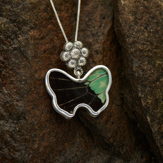 GREEN BANDED SWALLOWTAIL FINE SILVER PENDANT