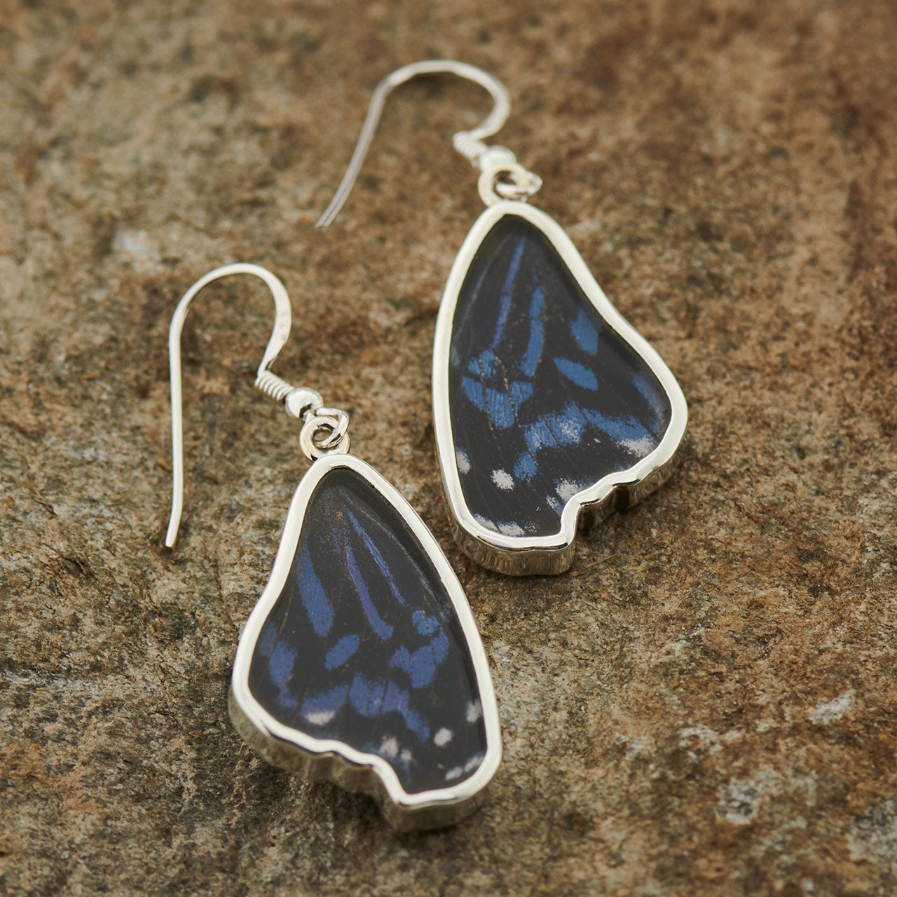 MEXICAN BLUE WING FINE SILVER EARRINGS