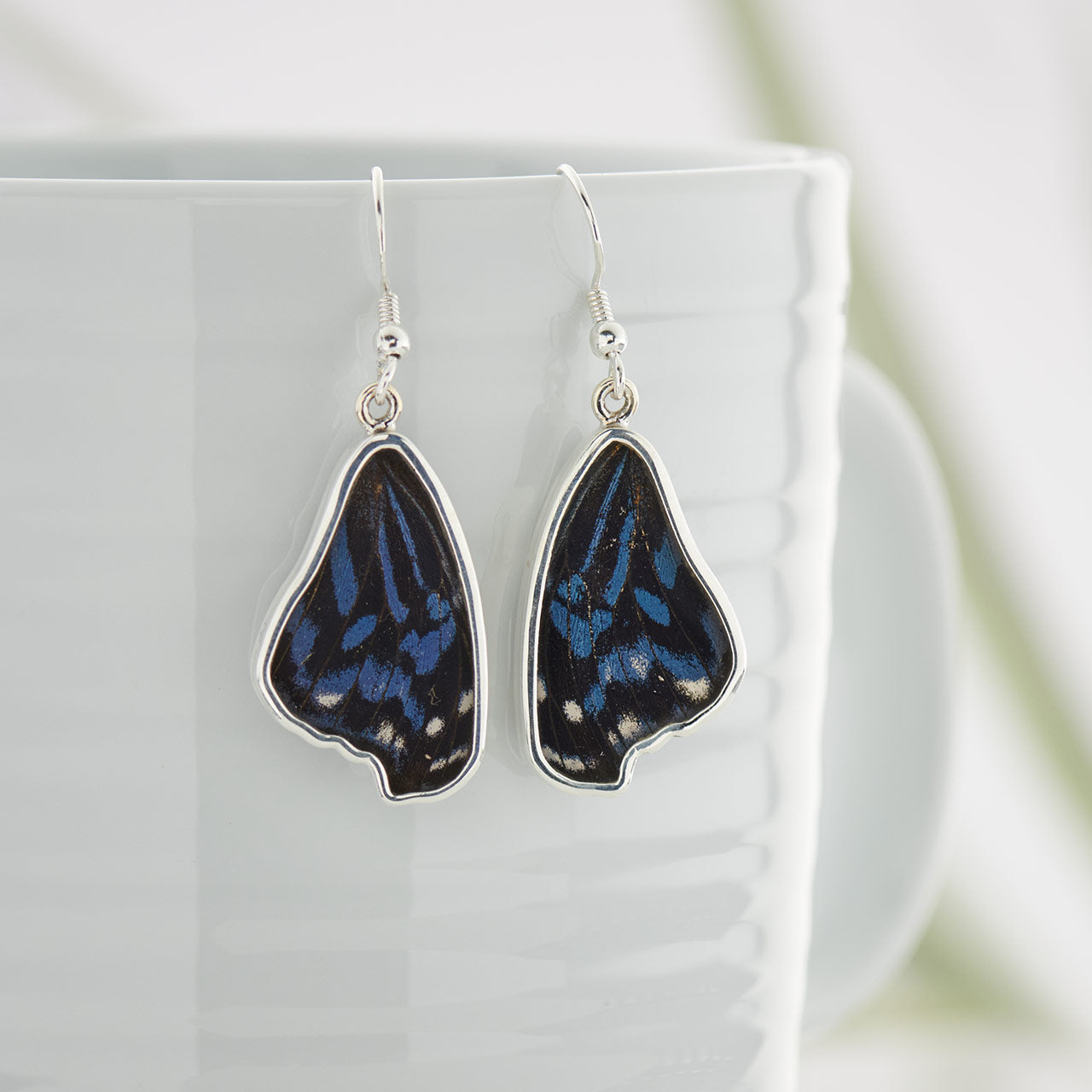 MEXICAN BLUE WING FINE SILVER EARRINGS