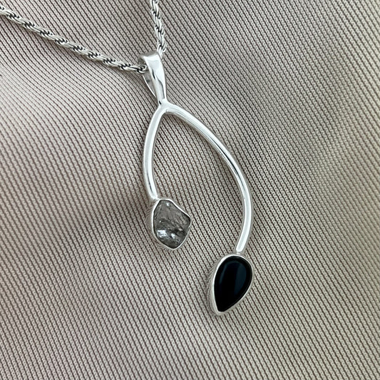 BLACK ONYX WITH HERKIMER DIAMOND STERLING SILVER PENDANT