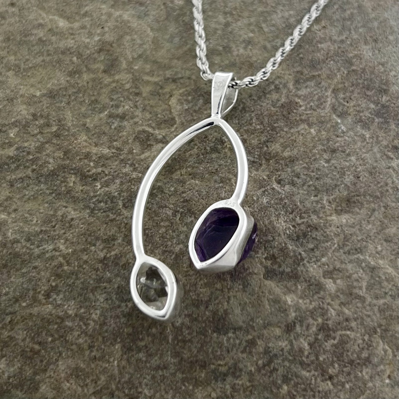 AMETHYST WITH HERKIMER DIAMOND STERLING SILVER PENDANT