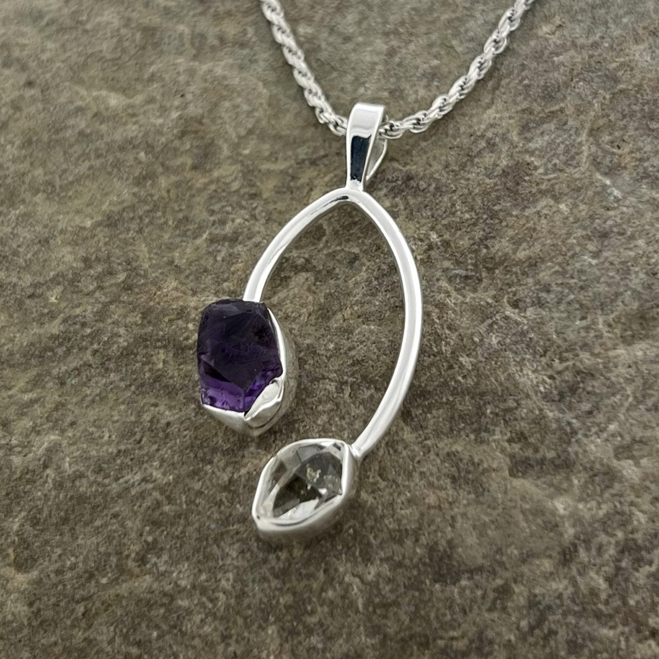 AMETHYST WITH HERKIMER DIAMOND STERLING SILVER PENDANT