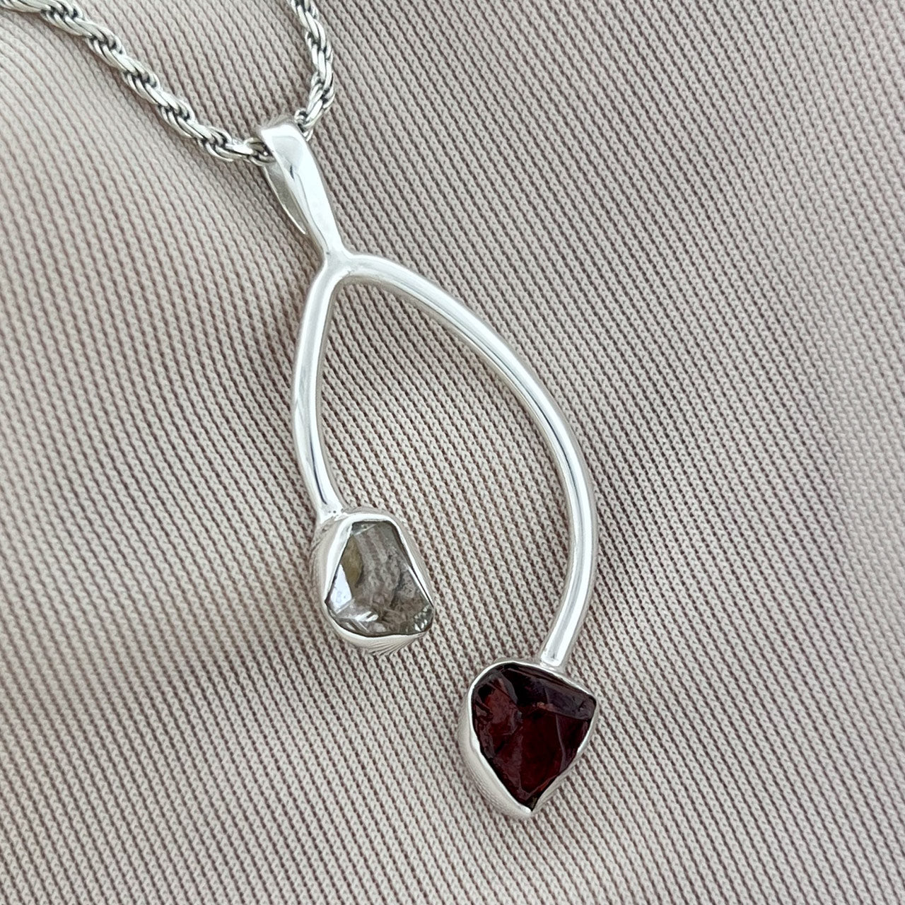 GARNET WITH HERIMER DIAMOND STERLING SILVER PENDANT