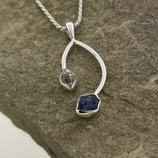 TANZANITE WITH HERKIMER DIAMOND STERLING SILVER PENDANT