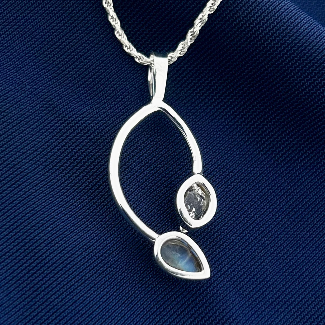 MOONSTONE WITH HERKIMER DIAMOND STERLING SILVER PENDANT