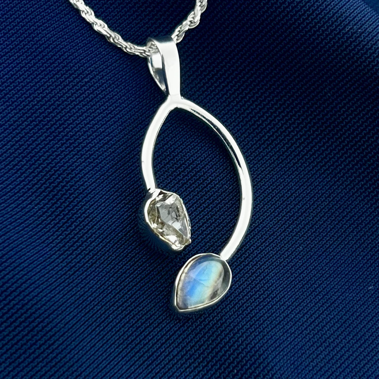 MOONSTONE WITH HERKIMER DIAMOND STERLING SILVER PENDANT