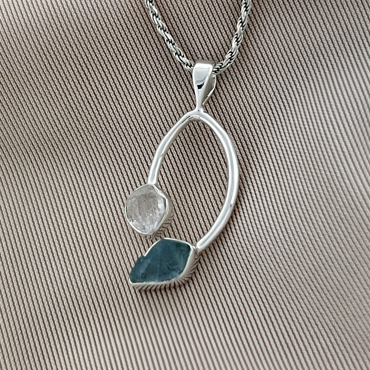 AQUAMARINE WITH HERKIMER DIAMOND STERLING SILVER PENDANT