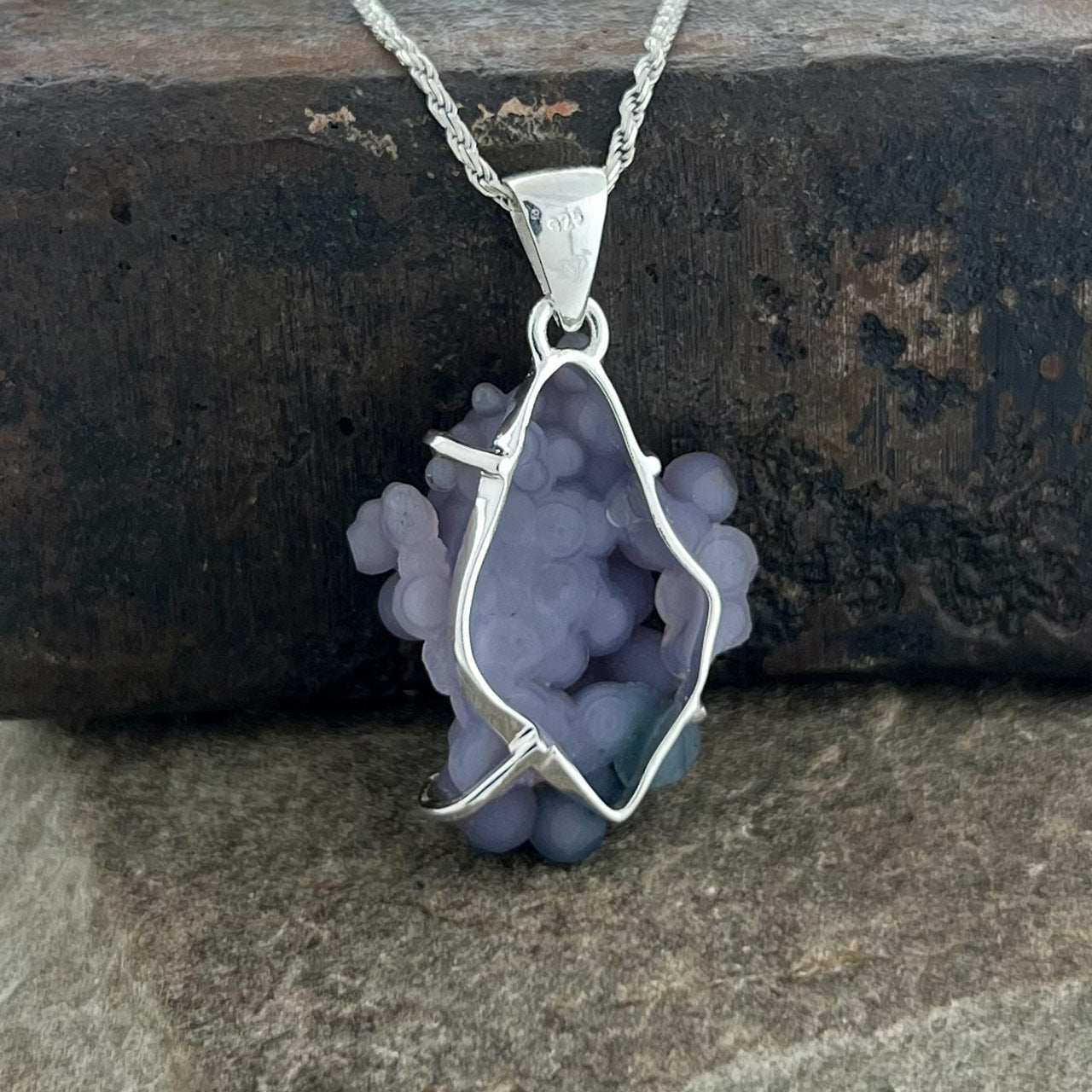 GRAPE AGATE DRUZY STERLING SILVER PENDANT