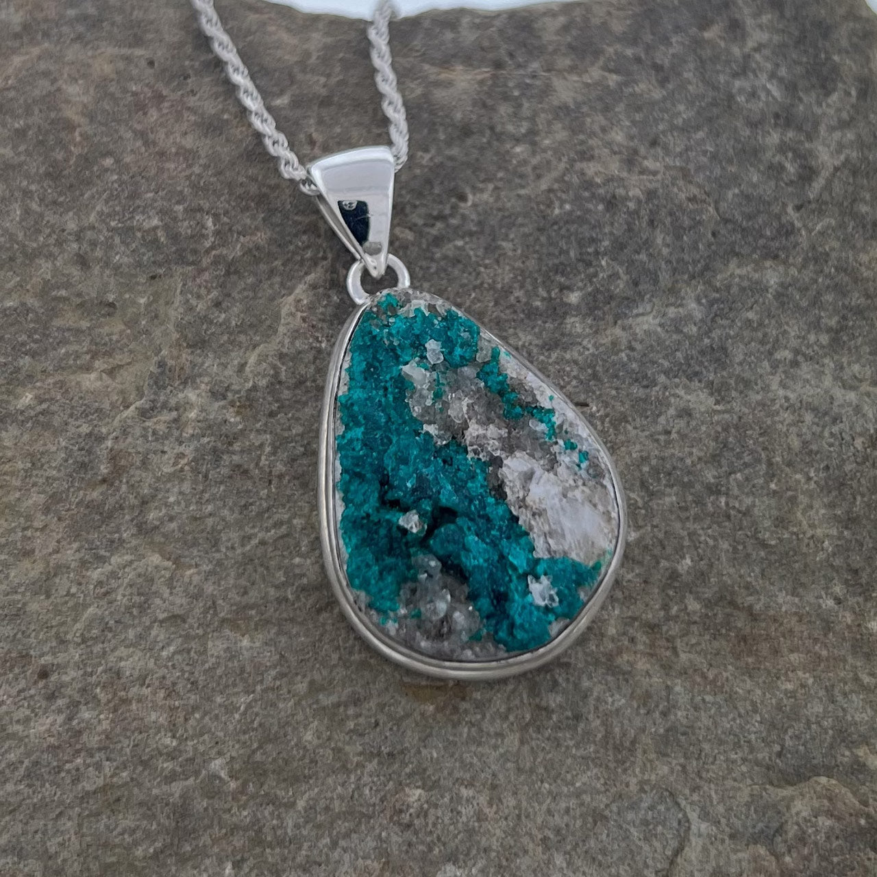 DIOPTASE CRYSTAL STERLING SILVER PENDANT