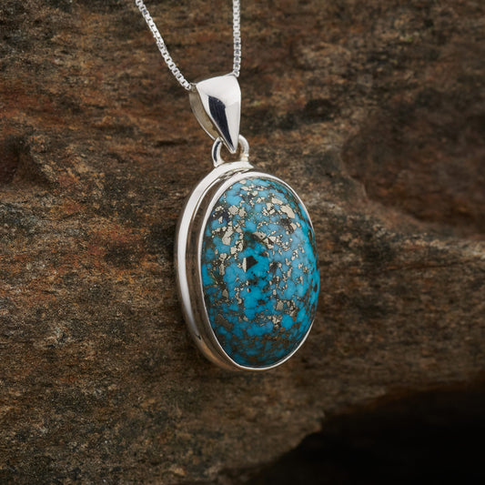 NATURAL PERSIAN TURQUOISE STERLING SILVER PENDANT