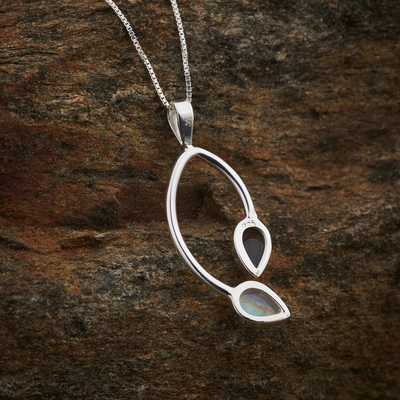 MOONSTONE WITH LABRADORITE STERLING SILVER PENDANT