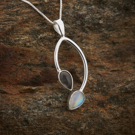 MOONSTONE WITH LABRADORITE STERLING SILVER PENDANT