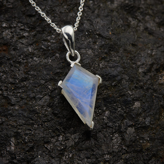 BLUE FIRE MOONSTONE STERLING SILVER SHIELD 2.0 PENDANT