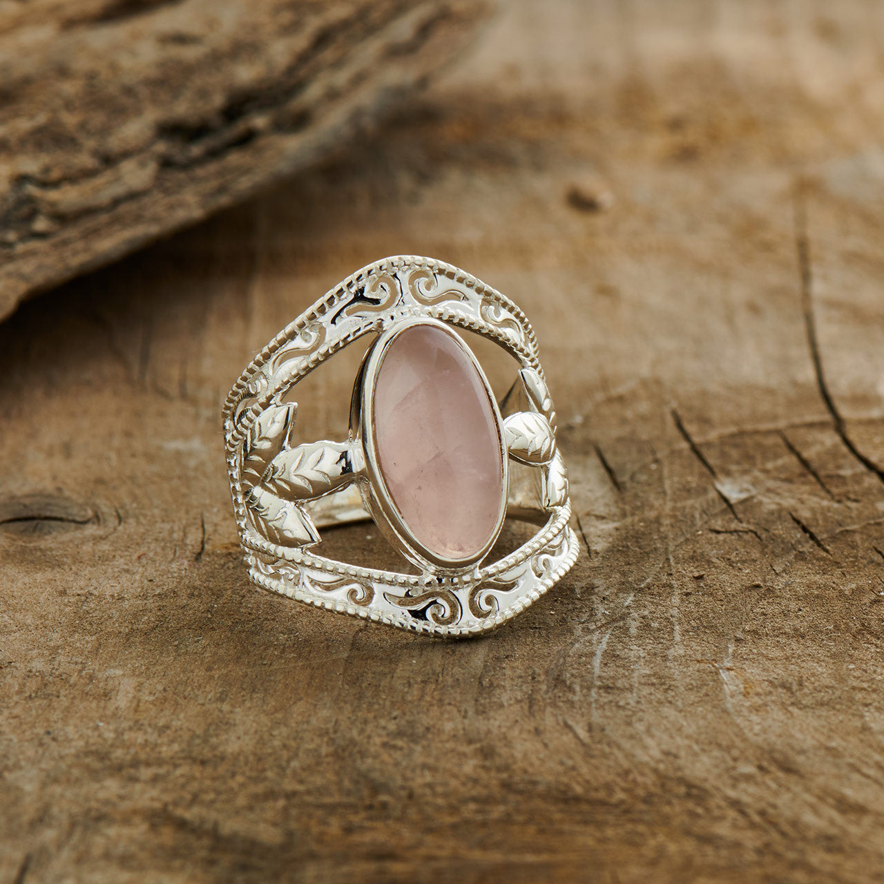 Rose Quartz Sterling Silver Leaf Ring (35% OFF ONLINE ONLY)