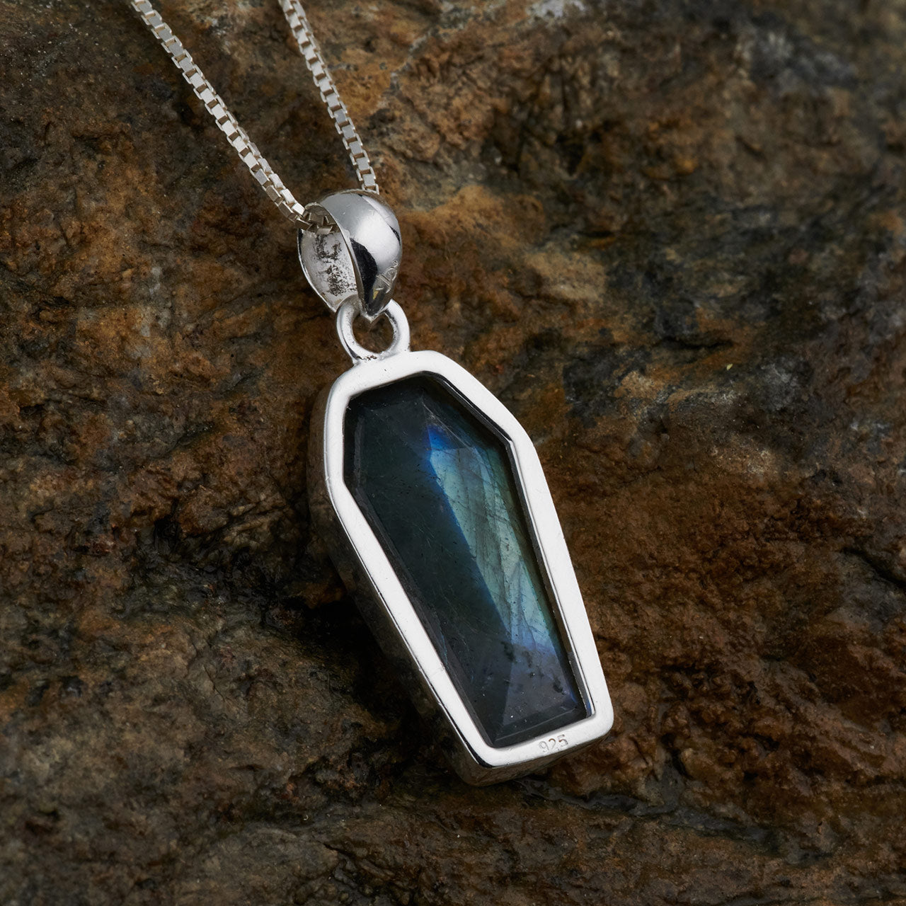 LABRADORITE STERLING SILVER COFFIN PENDANT