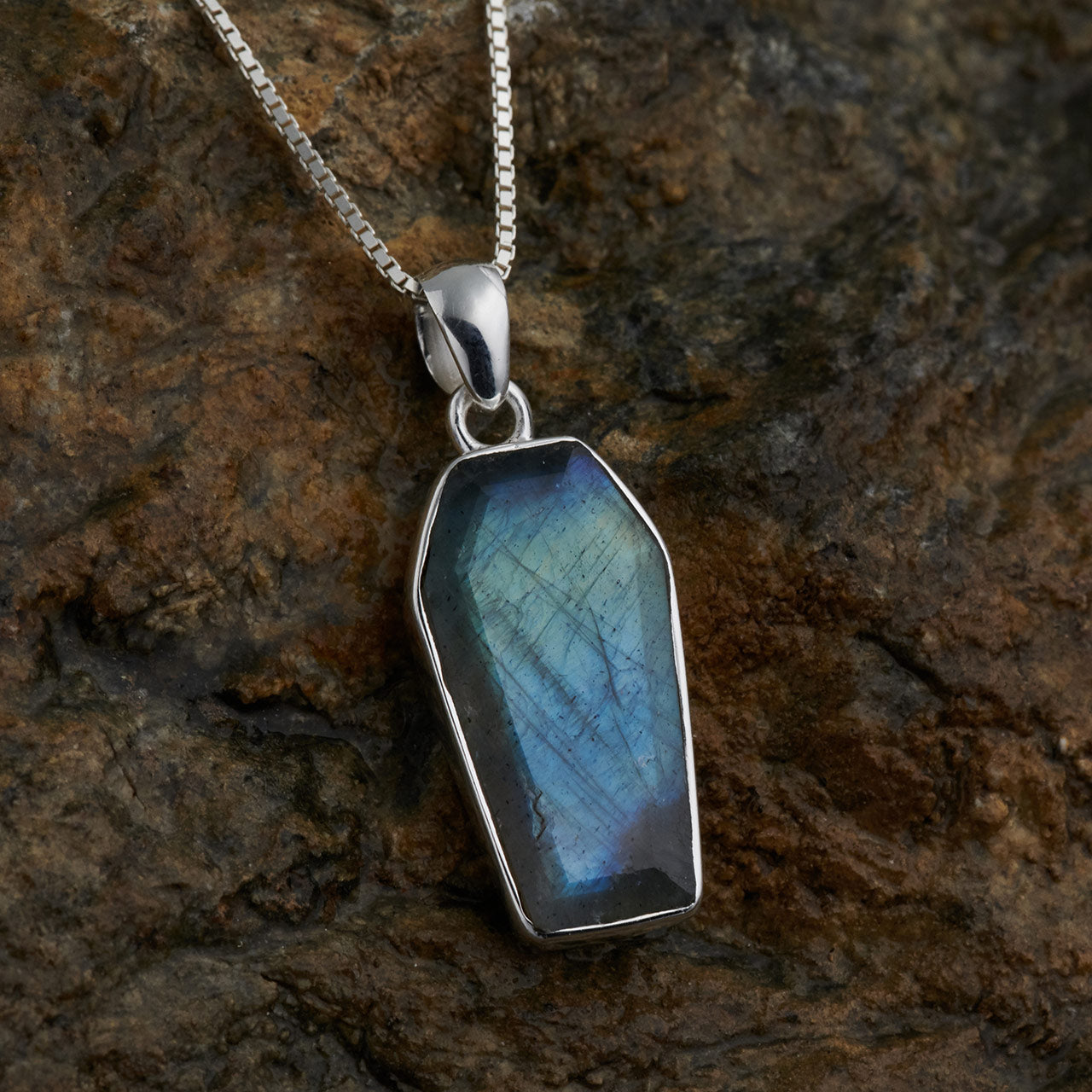 LABRADORITE STERLING SILVER COFFIN PENDANT