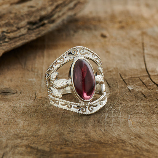 Garnet Sterling Silver Leaf Ring (35% OFF ONLINE ONLY)