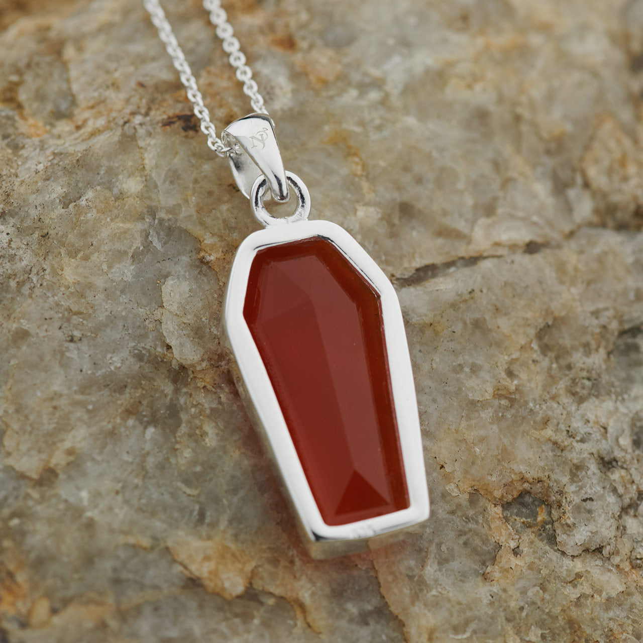 CARNELIAN STERLING SILVER COFFIN PENDANT