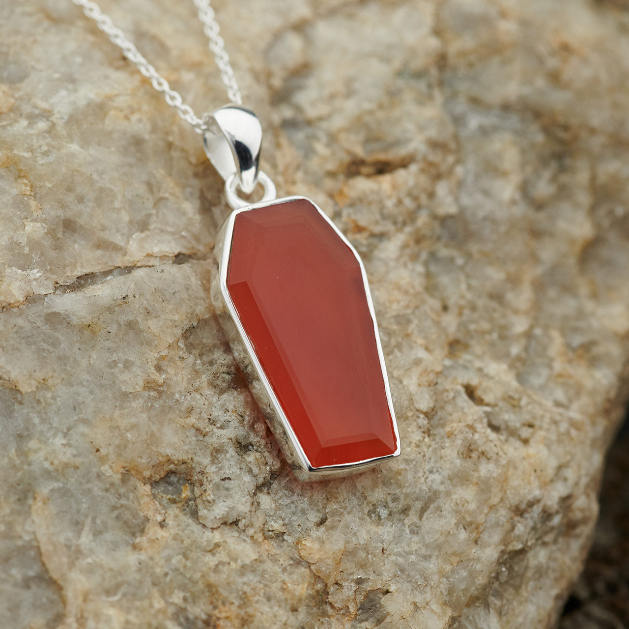 CARNELIAN STERLING SILVER COFFIN PENDANT