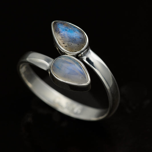 MOONSTONE WITH LABRADORITE STERLING SILVER RING