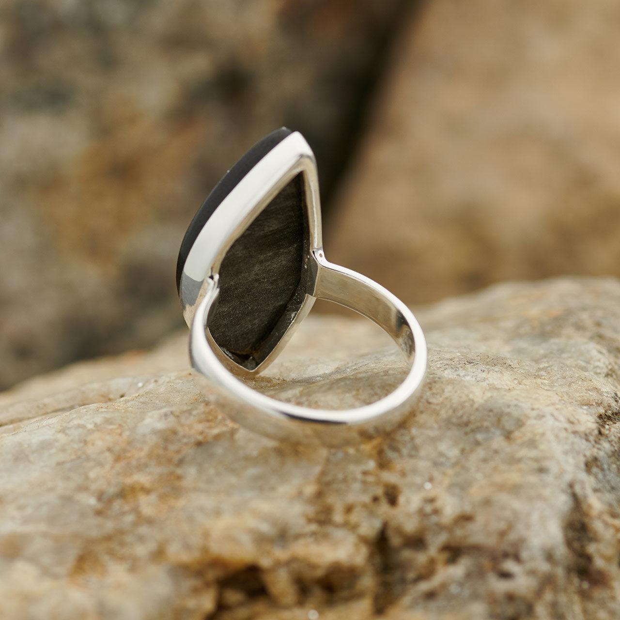 SILVER OBSIDIAN STERLING SILVER RING