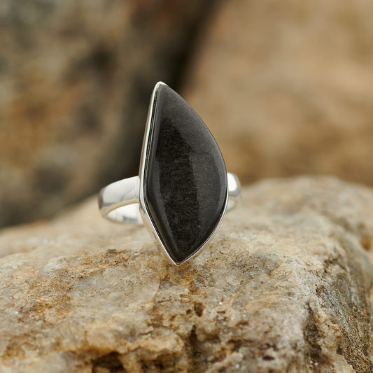 SILVER OBSIDIAN STERLING SILVER RING