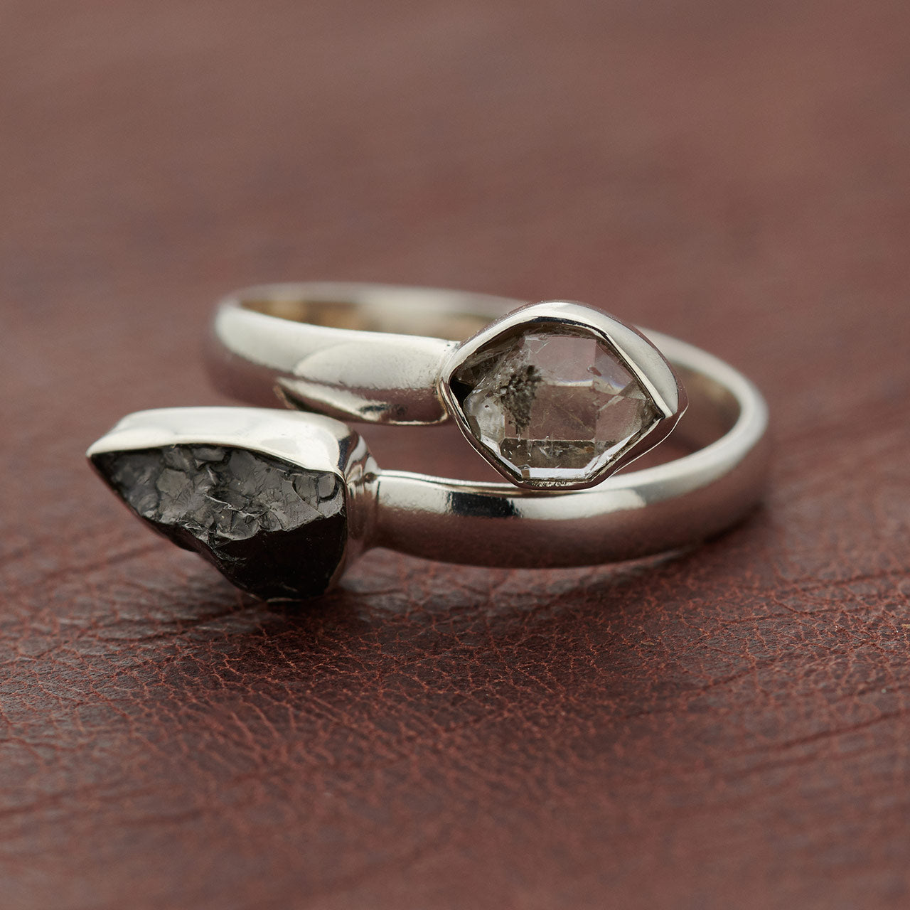 SHUNGITE WITH HERKIMER DIAMOND STERLING SILVER RING