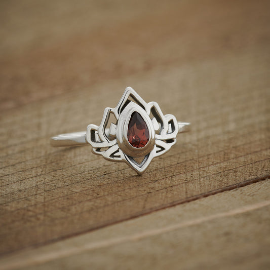 GARNET STERLING SILVER LOTUS 3.0 RING