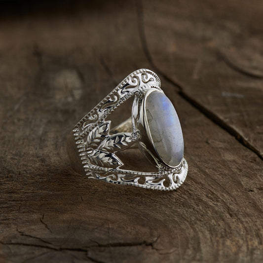 Moonstone Sterling Silver Leaf Ring (35% OFF ONLINE ONLY)