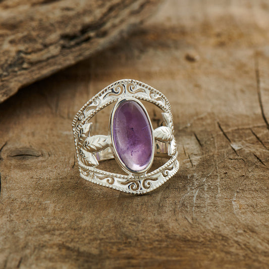 Amethyst Sterling Silver Leaf Ring (35% OFF ONLINE ONLY)