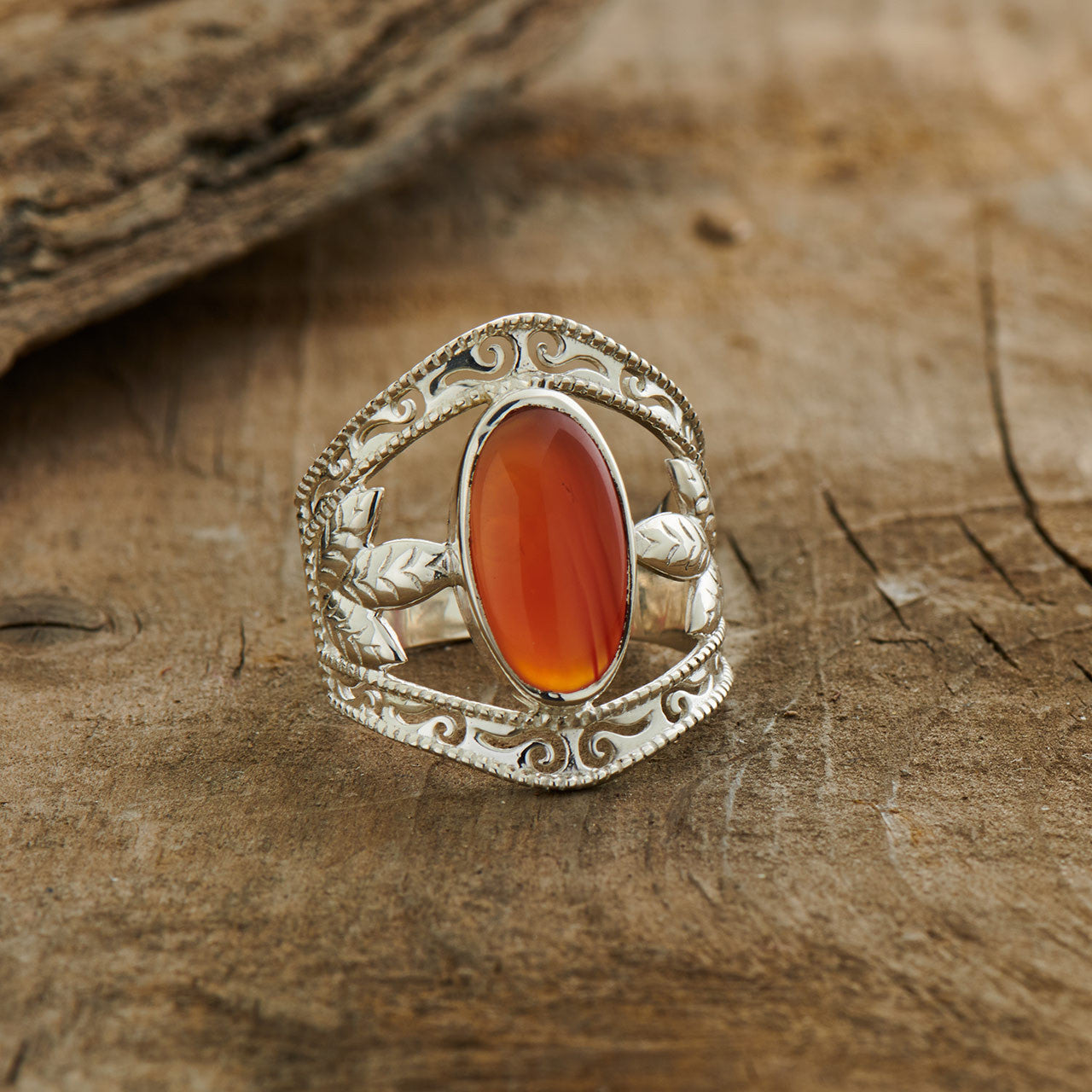 Carnelian Sterling Silver Leaf Ring (35% OFF ONLINE ONLY)