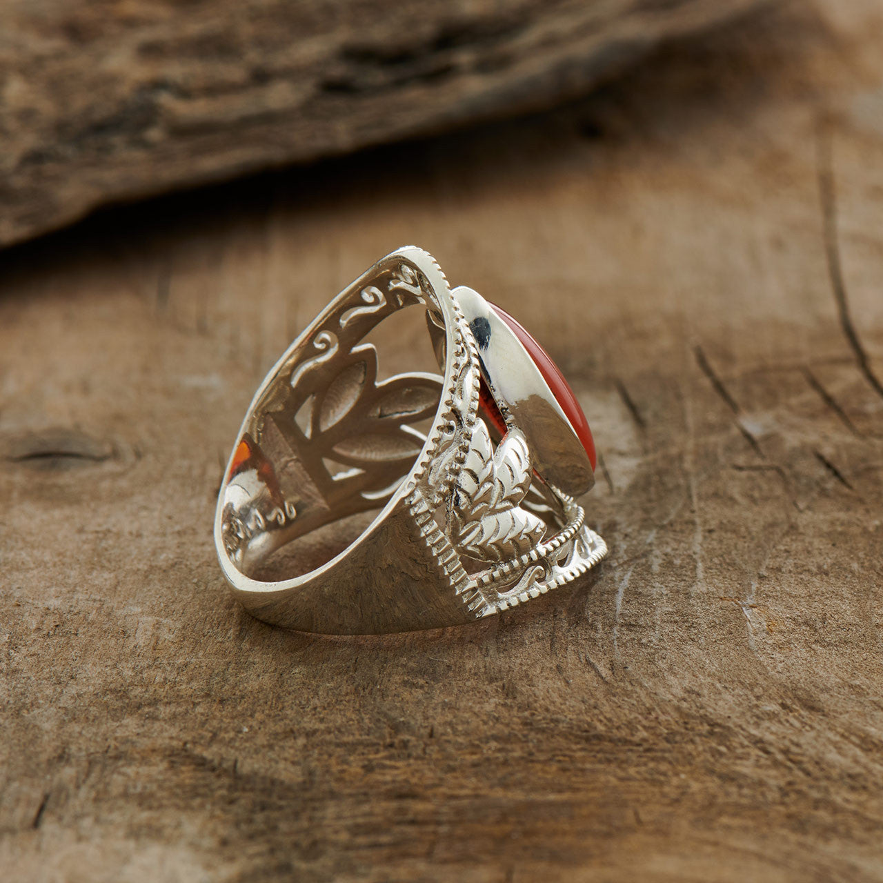 Carnelian Sterling Silver Leaf Ring (35% OFF ONLINE ONLY)