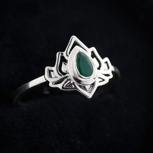 EMERALD STERLING SILVER LOTUS 3.0 RING