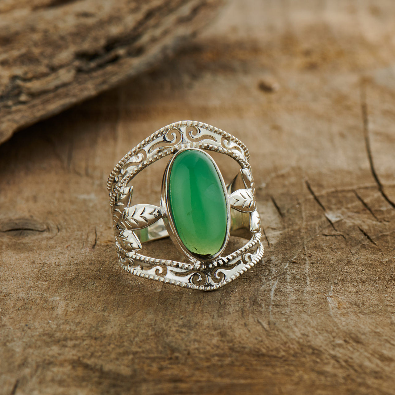 Chrysoprase Sterling Silver Leaf Ring (35% OFF ONLINE ONLY)