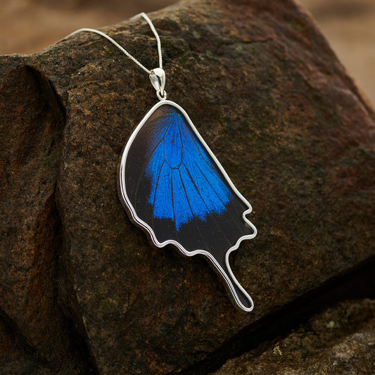 MOUNTAIN BLUE SM HINDWING FINE SILVER PENDANT