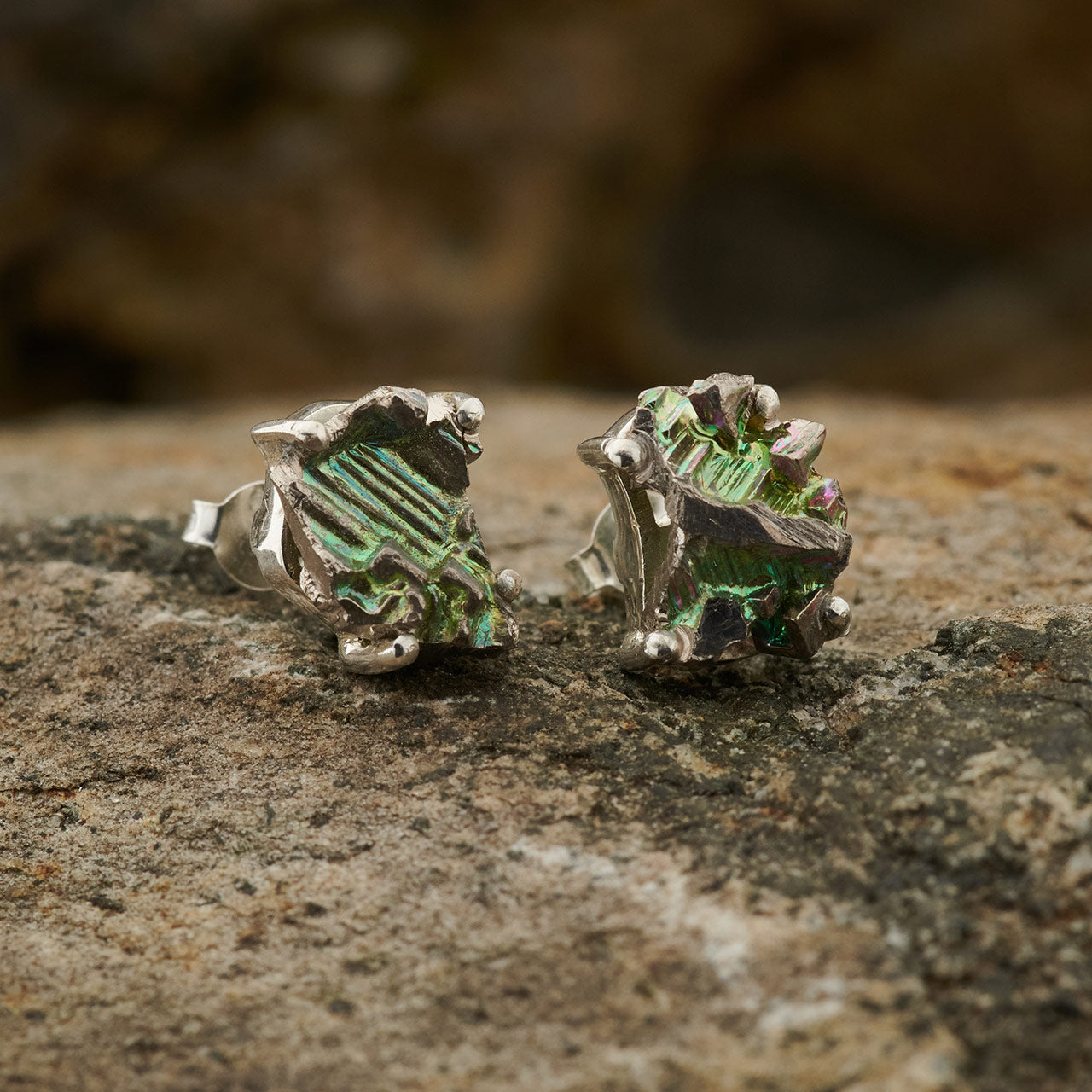 BISMUTH CRYSTAL STUD STERLING SILVER EARRINGS