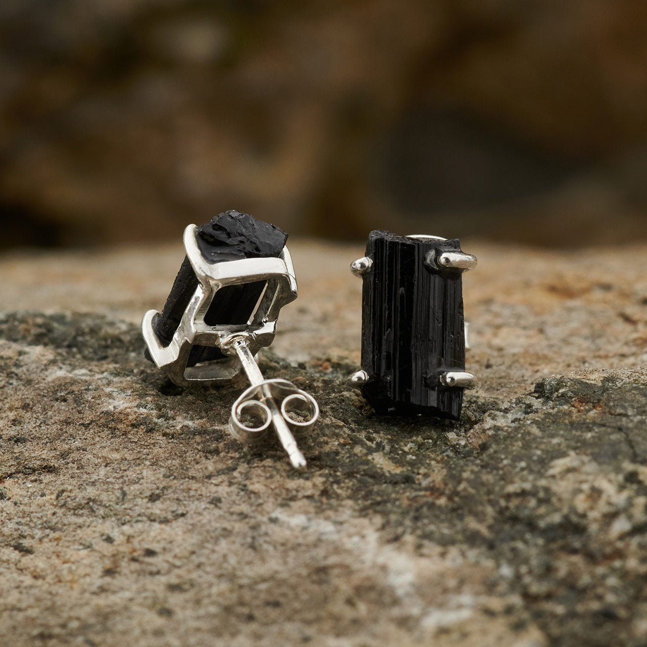 BLACK TOURMALINE STUD STERLING SILVER EARRINGS