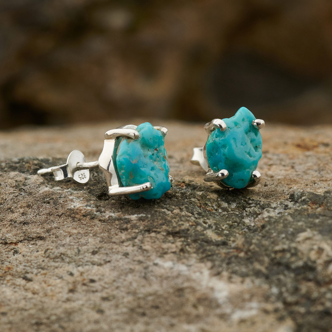 KINGMAN TURQUOISE STUD STERLING SILVER EARRINGS