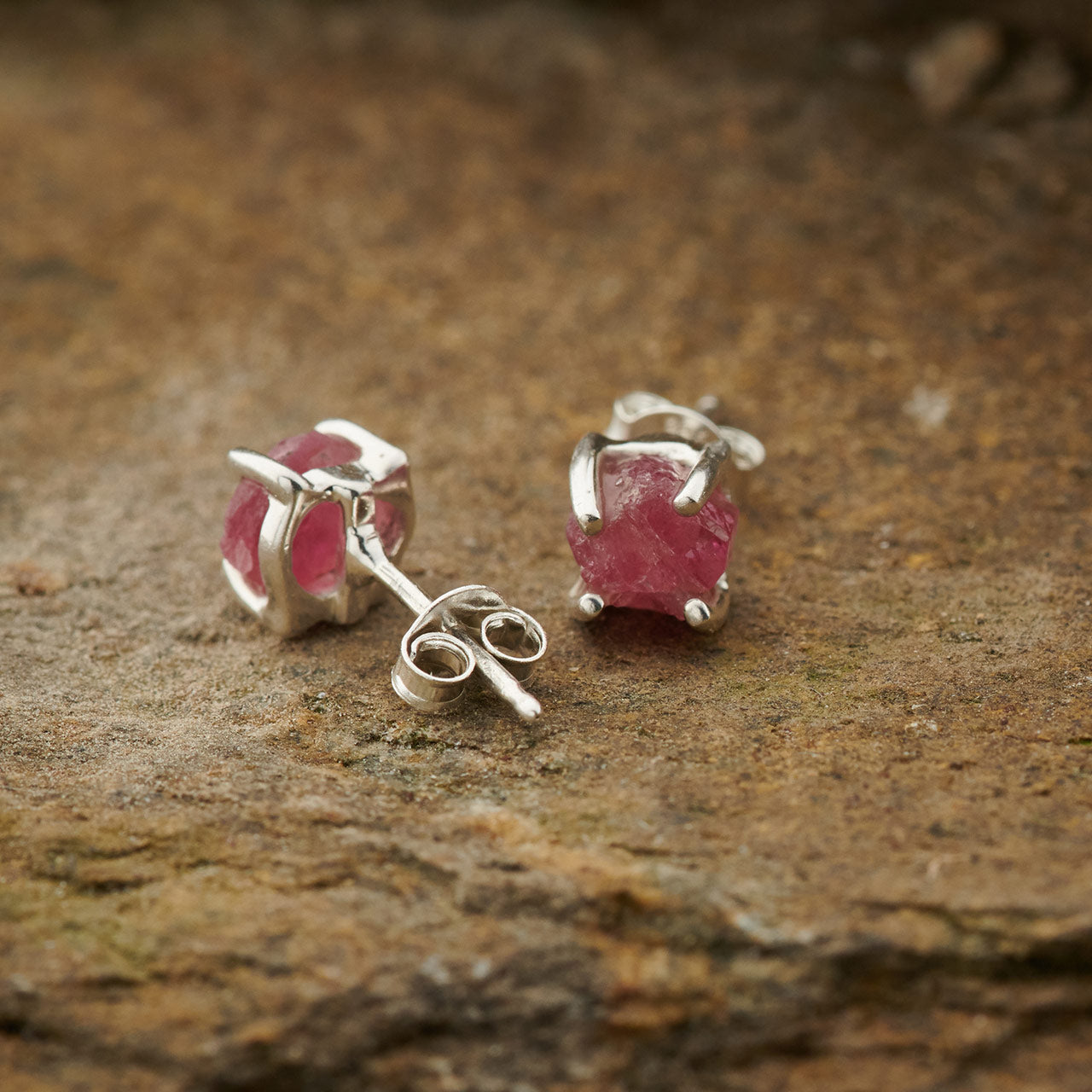 PINK TOURMALINE STUD STERLING SILVER EARRINGS