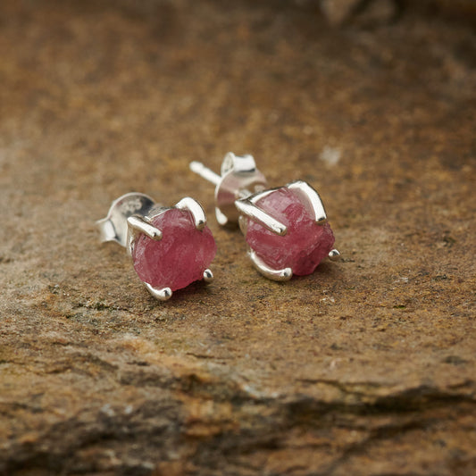 PINK TOURMALINE STUD STERLING SILVER EARRINGS