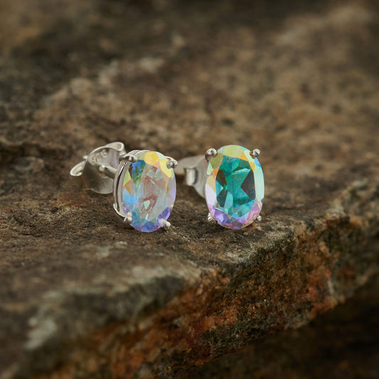 MERCURY MYSTIC TOPAZ STUD OVAL STERLING SILVER EARRINGS