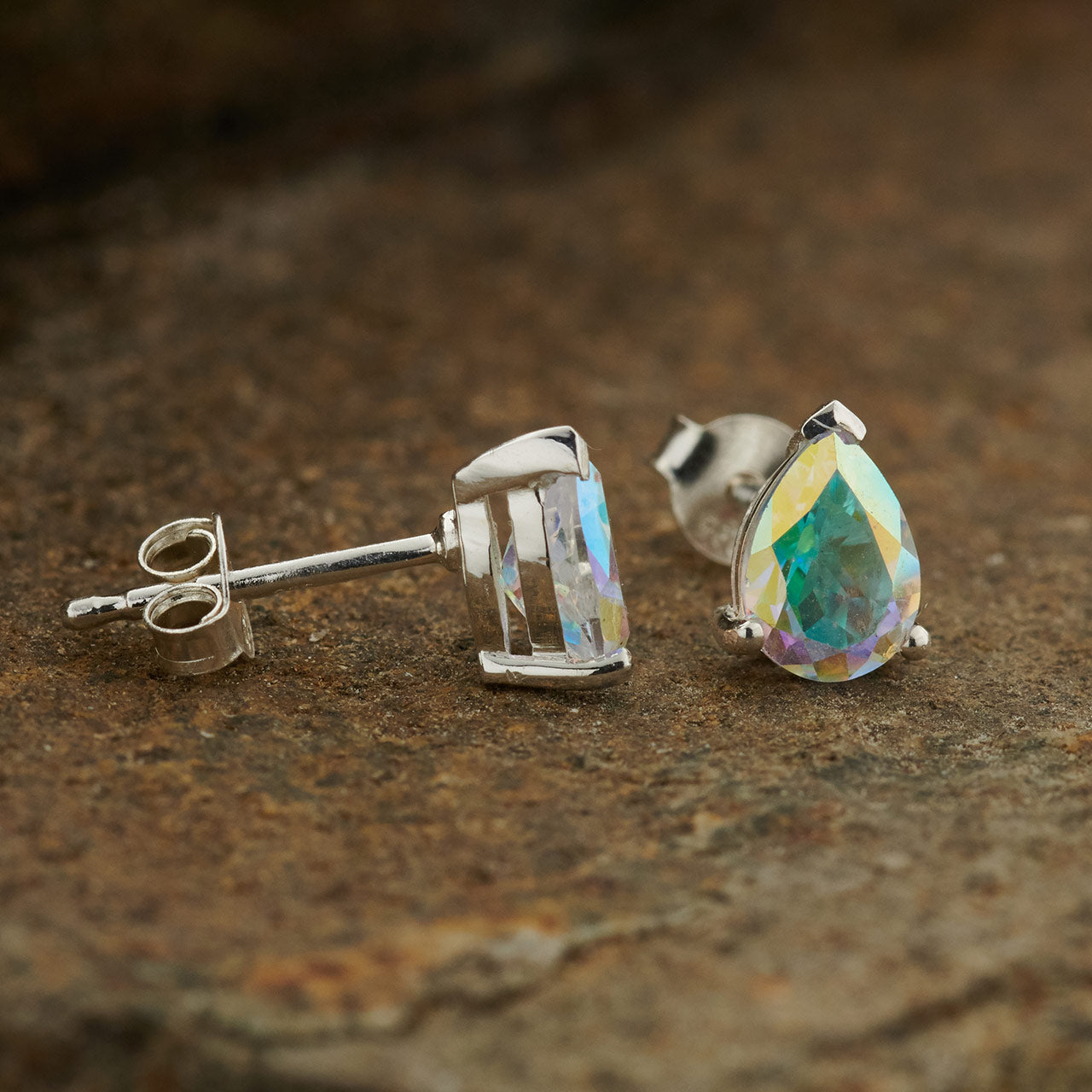 MERCURY MYSTIC TOPAZ STUD TEARDROP STERLING SILVER EARRINGS