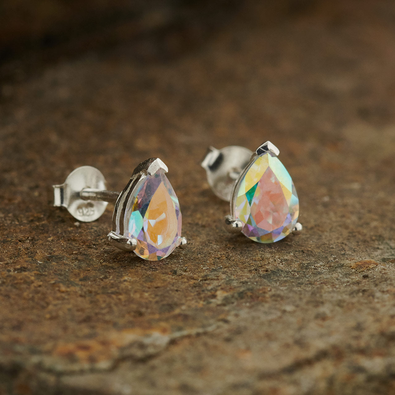 MERCURY MYSTIC TOPAZ STUD TEARDROP STERLING SILVER EARRINGS