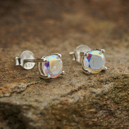 MERCURY MYSTIC TOPAZ STUD CIRCLE STERLING SILVER EARRINGS