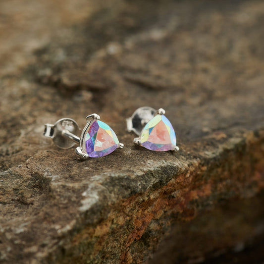 MERCURY MYSTIC TOPAZ STUD TRIANGLE STERLING SILVER EARRINGS