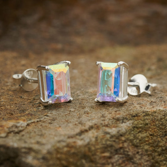 MERCURY MYSTIC TOPAZ STUD RECTANGLE STERLING SILVER EARRINGS