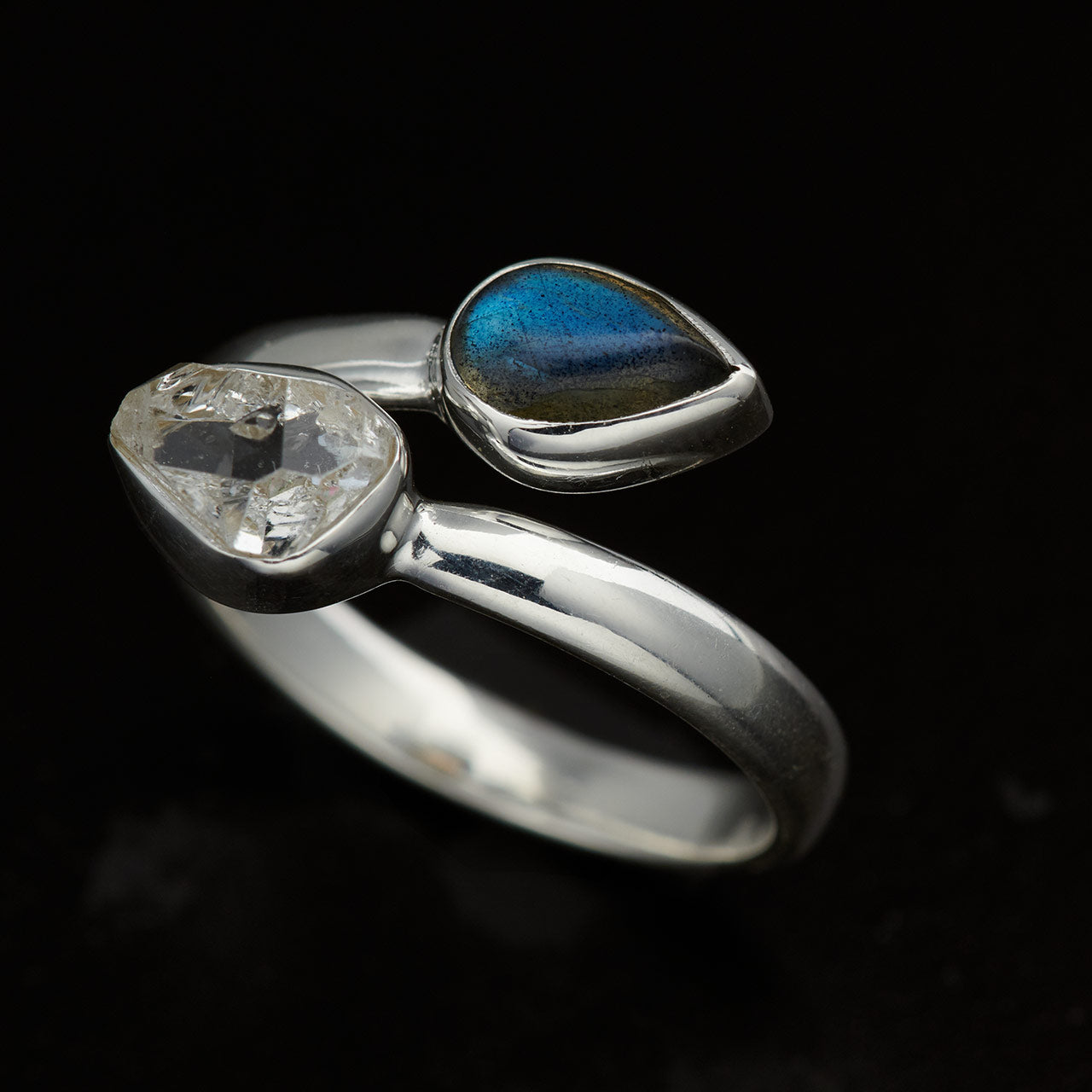 LABRADORITE WITH HERKIMER DIAMOND STERLING SILVER RING