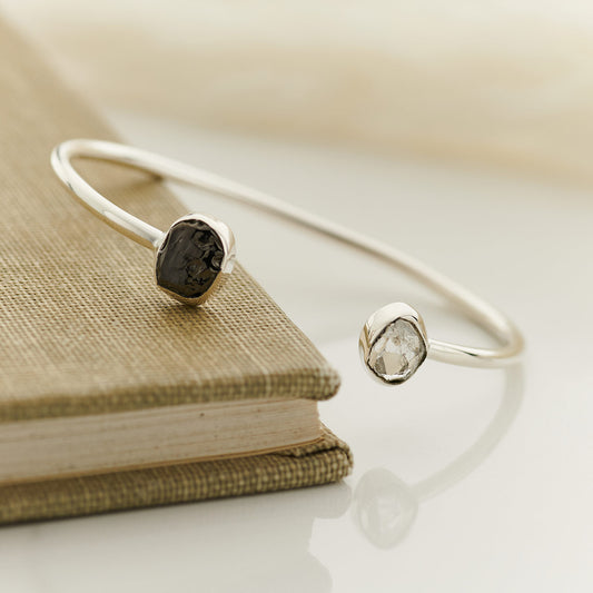 SHUNGITE WITH HERKIMER DIAMOND STERLING SILVER BRACELET