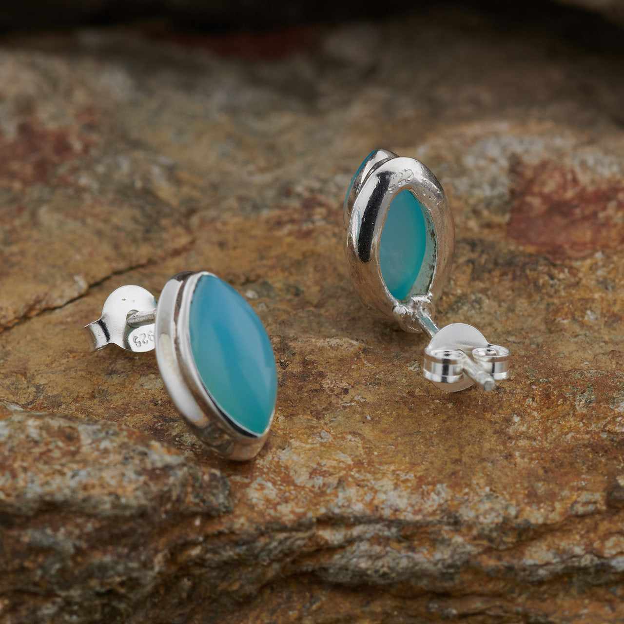 PARAIBA CHALCEDONY STERLING SILVER STUD